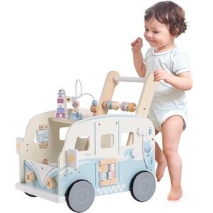 Robud Baby Push Walker Wooden Furniture Multi-Functional Toy Maze Vacaction Bus